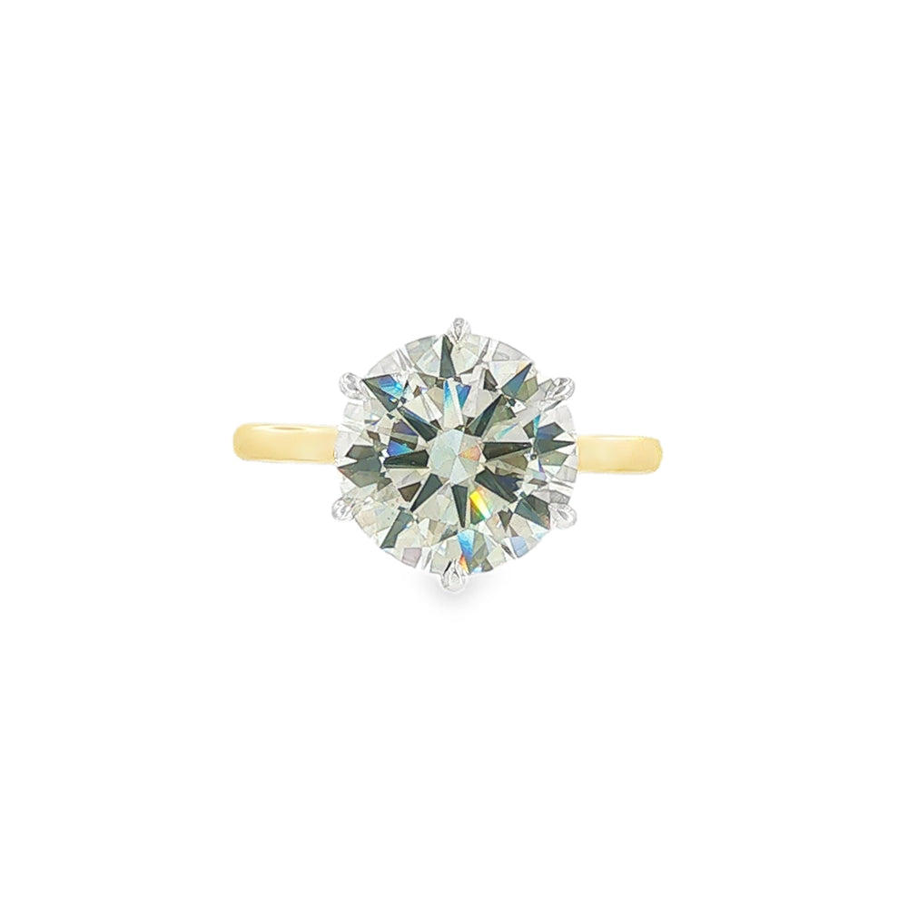 Round Brilliant Cut 4.02ct Lab Grown Diamond, 18ct Yellow Gold 6 Claw Ring