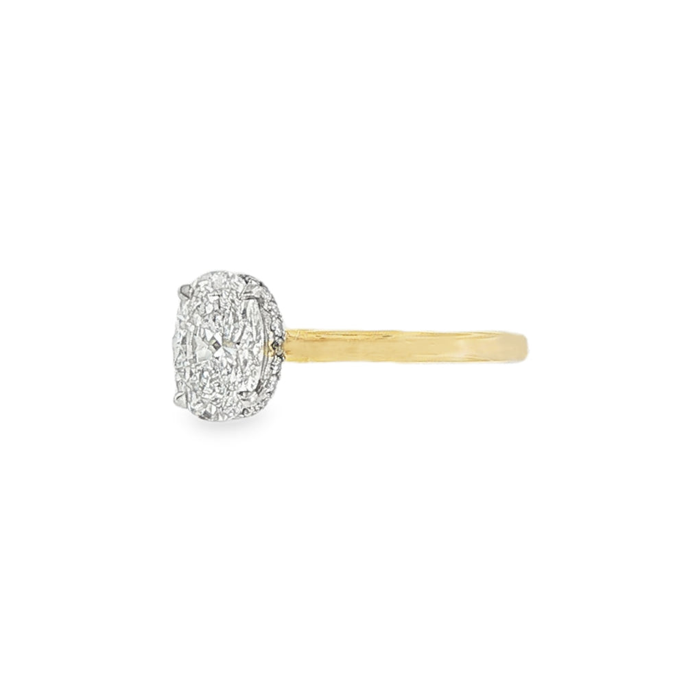 Oval Cut 1.02ct Lab Grown Diamond, Hidden Halo 18ct Yellow Gold Ring