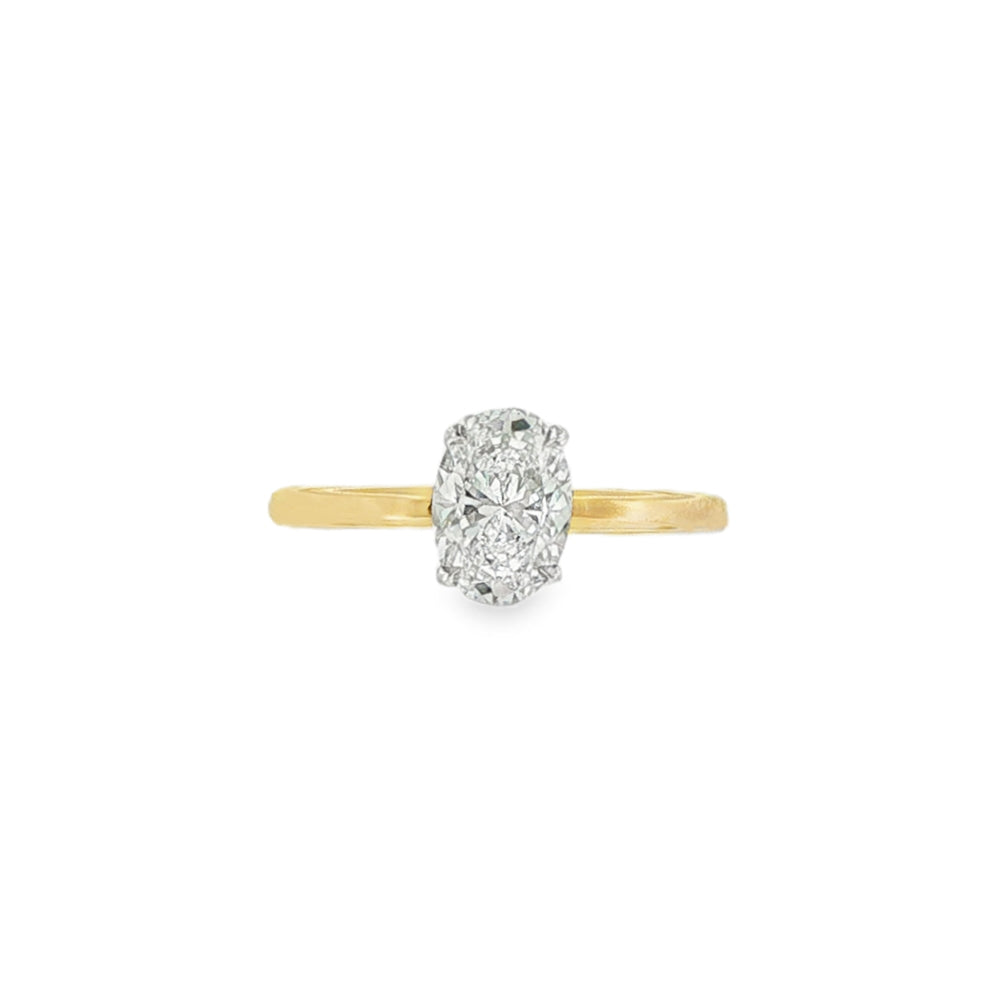 Oval Cut 1.02ct Lab Grown Diamond, Hidden Halo 18ct Yellow Gold Ring