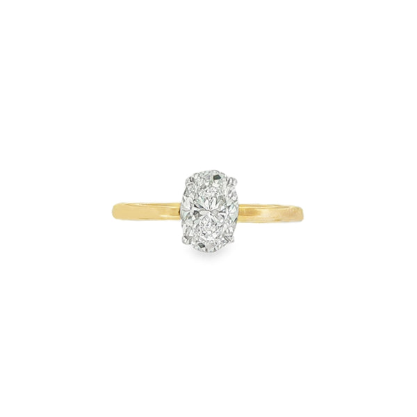 Oval Cut 1.02ct Lab Grown Diamond, Hidden Halo 18ct Yellow Gold Ring