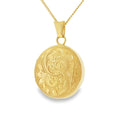 9ct Yellow Gold 20mm Round Hand Engraved Locket