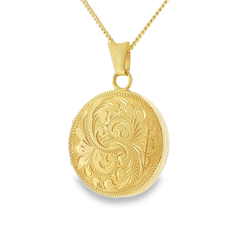 9ct Yellow Gold 20mm Round Hand Engraved Locket
