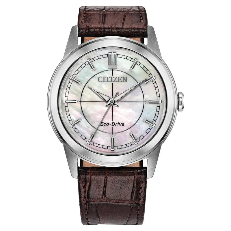 Citizen Eco-Drive Rolan 37mm Mother-of-Pearl, Leather Strap Watch FE7130-10D