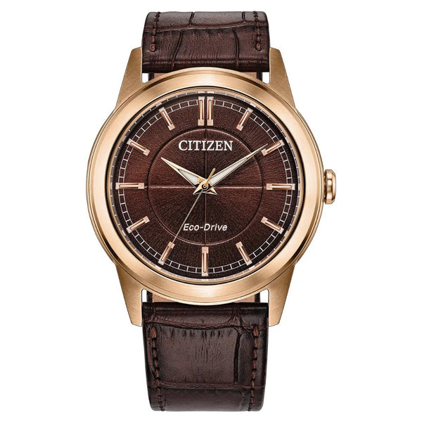 Citizen Eco-Drive Rolan 41mm Brown Dial, Leather Strap Watch AW2113-16X