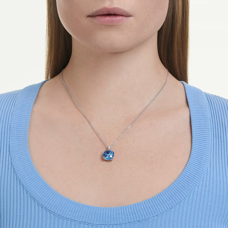 Swarovski Millenia Cushion cut, Blue, Rhodium plated Pendant