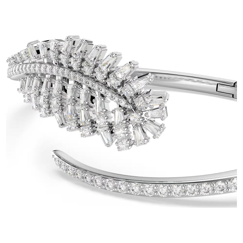 Swarovski Vienna Mixed cuts, Feather, White, Rhodium plated Bangle