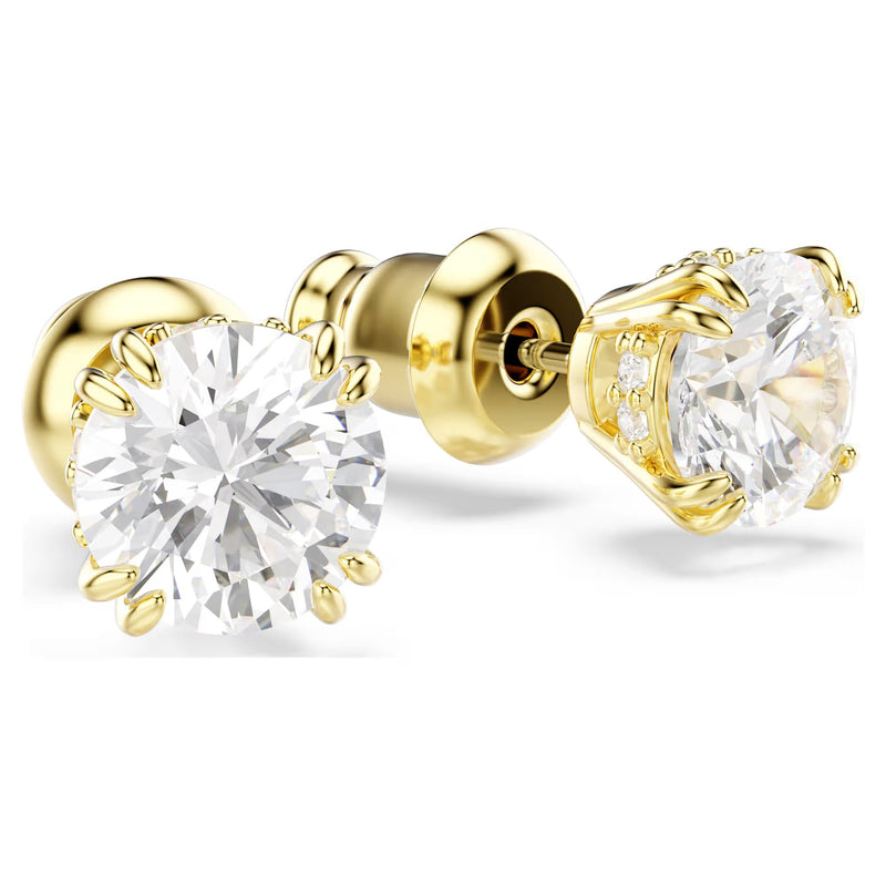 Swarovski Stilla Round cut, White, 18K gold finish Stud Earrings