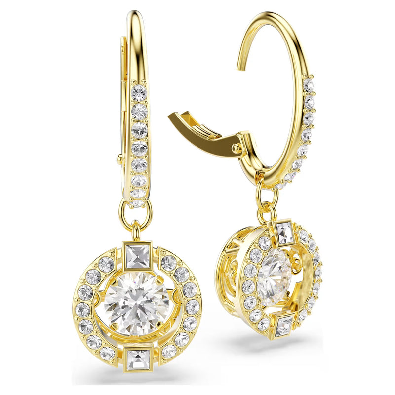 Swarovski Una Angelic Round cut, White, 18K gold finish Drop Earrings
