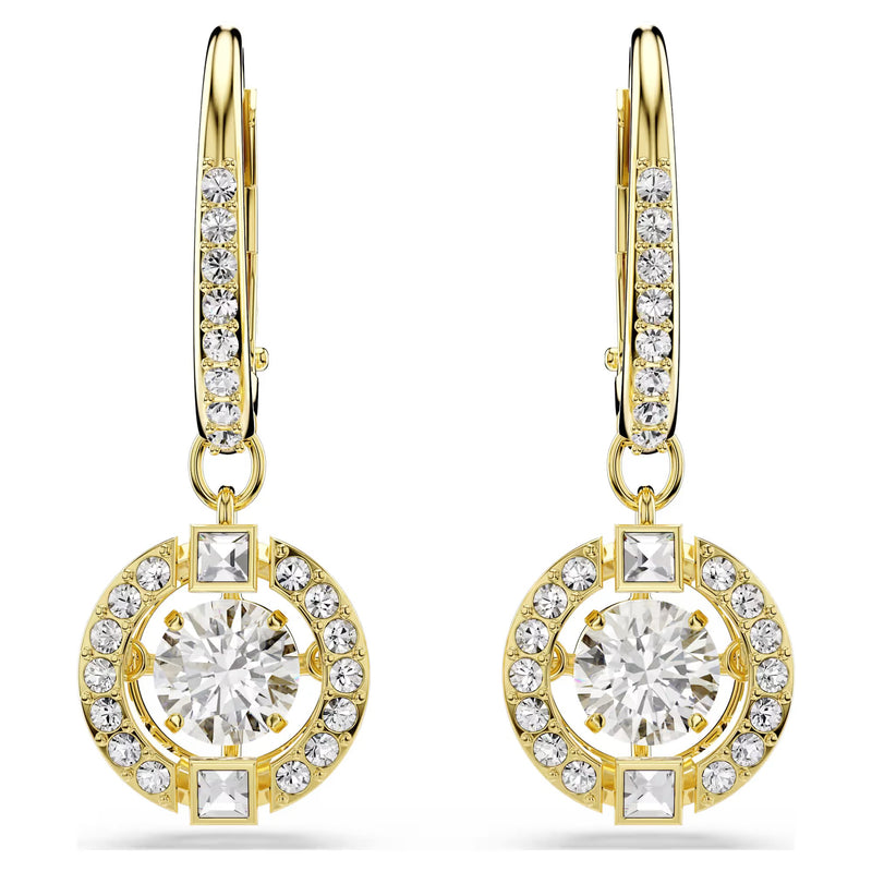 Swarovski Una Angelic Round cut, White, 18K gold finish Drop Earrings