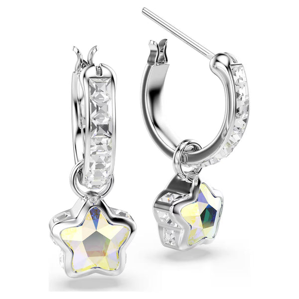 Swarovski Chroma Mixed cuts, Star, White, Rhodium plated Drop Earrings