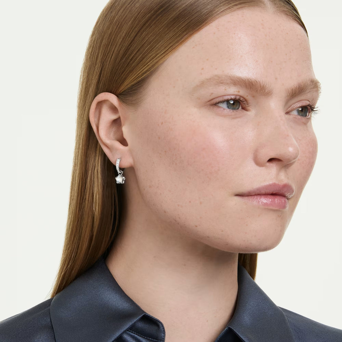 Swarovski Chroma Mixed cuts, Star, White, Rhodium plated Drop Earrings