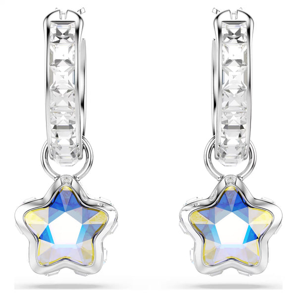 Swarovski Chroma Mixed cuts, Star, White, Rhodium plated Drop Earrings