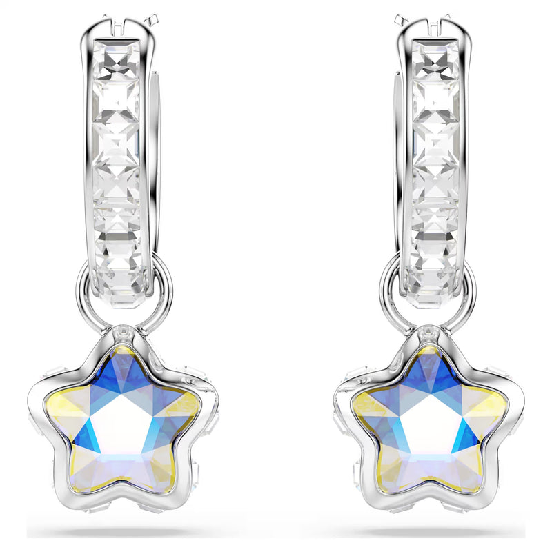 Swarovski Chroma Mixed cuts, Star, White, Rhodium plated Drop Earrings