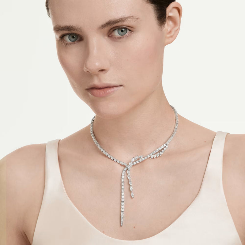 Swarovski Mesmera Mixed cuts, White, Rhodium plated Y Necklace