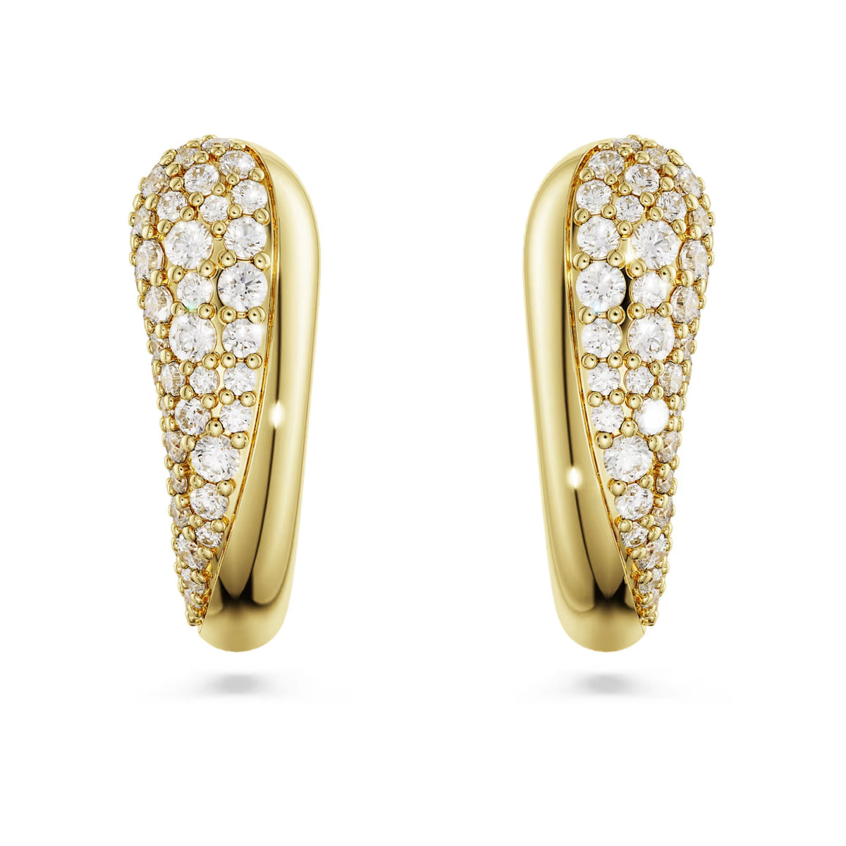 Swarovski Classica Round cut, White, Sterling silver, 18K gold finish Hoop Earrings