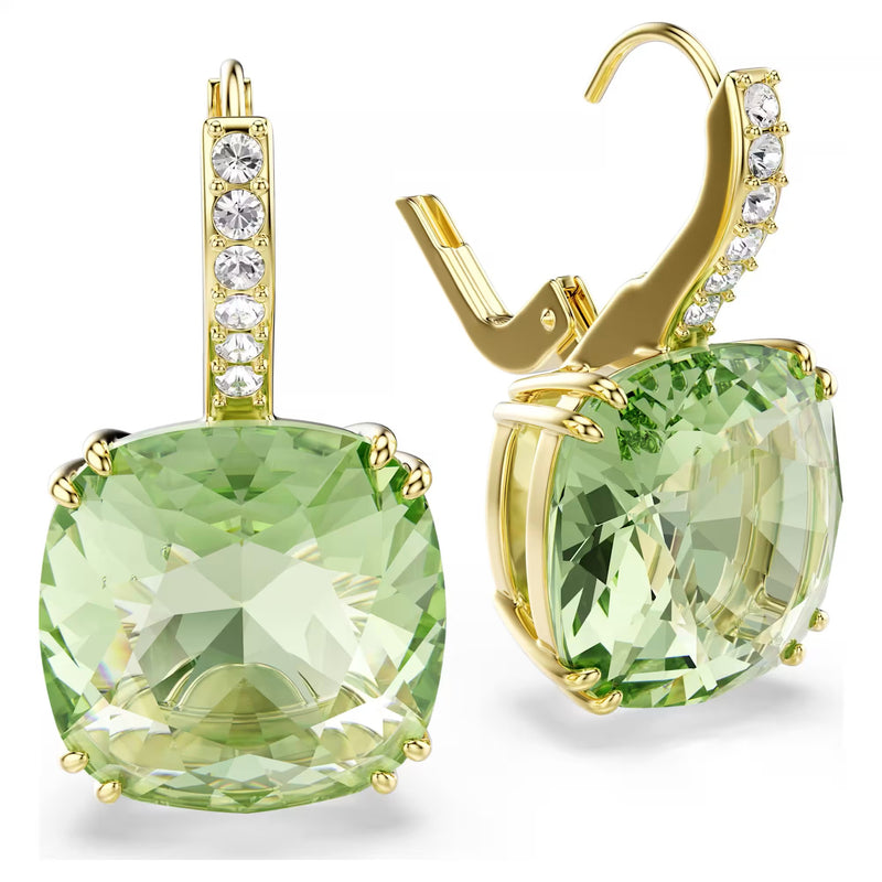 Swarovski Millenia Cushion cut, Green, 18K gold finish Drop Earrings