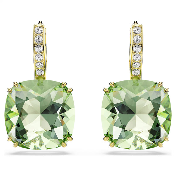 Swarovski Millenia Cushion cut, Green, 18K gold finish Drop Earrings