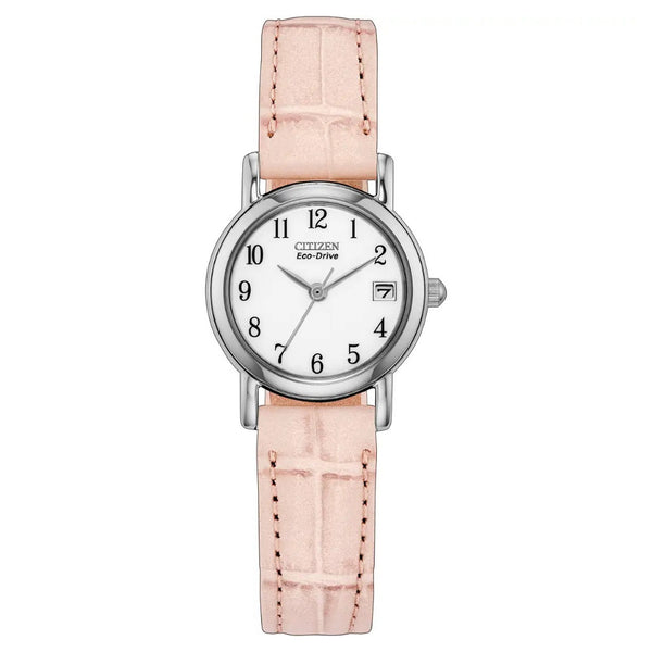 Citizen Eco-Drive 23mm White Dial, Pink Leather Strap Watch EW1277-15A