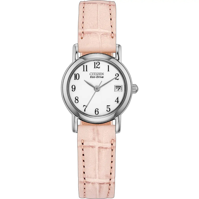 Citizen Eco-Drive 23mm White Dial, Pink Leather Strap Watch EW1277-15A