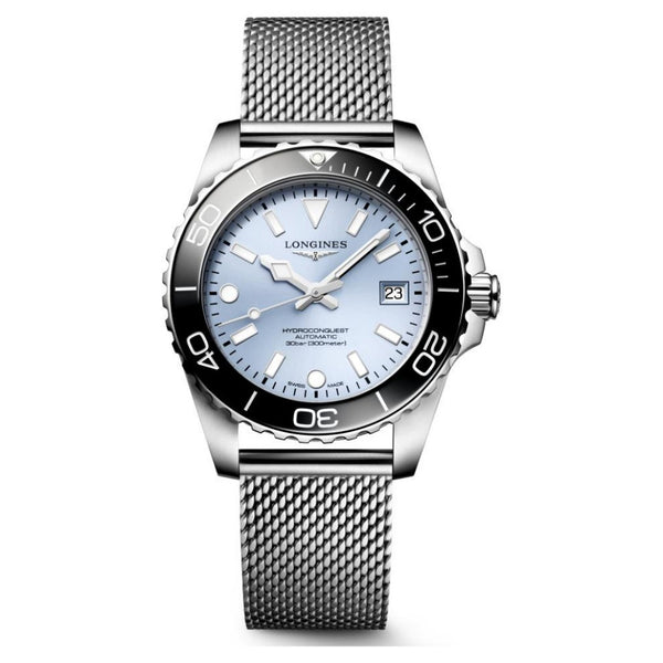 Longines HydroConquest Frosted Blue 39mm Steel  Mesh Bracelet Watch L3.779.4.99.6
