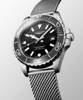 Longines HydroConquest Black 42mm Steel Mesh Bracelet Watch L3.788.4.70.6