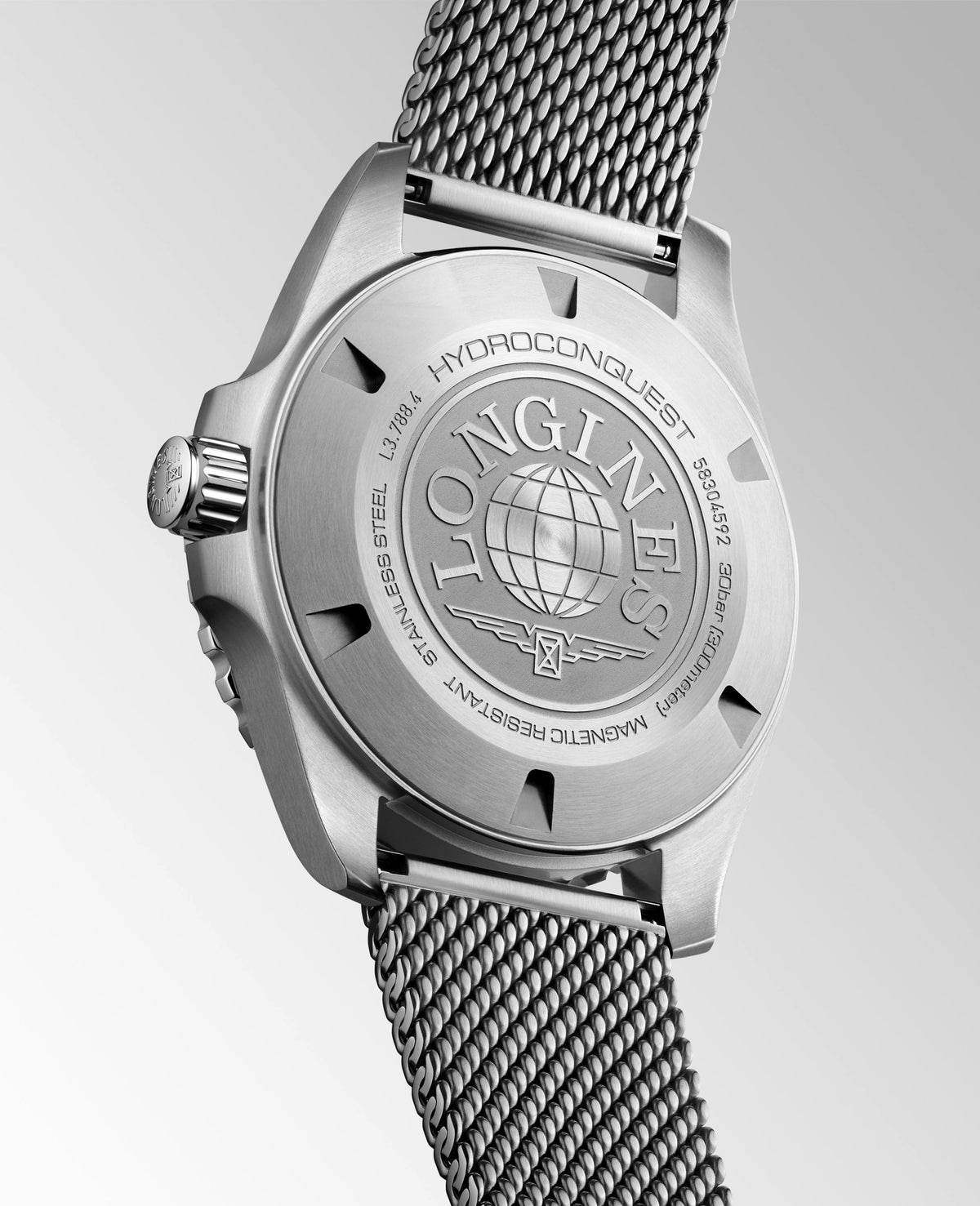 Longines HydroConquest Black 42mm Steel Mesh Bracelet Watch L3.788.4.70.6