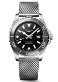 Longines HydroConquest Black 42mm Steel Mesh Bracelet Watch L3.788.4.70.6
