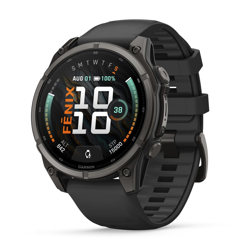 Garmin Fenix® 9 - 47mm, Carbon Grey DLC Titanium with Black Silicone Band Watch 010-04762-11