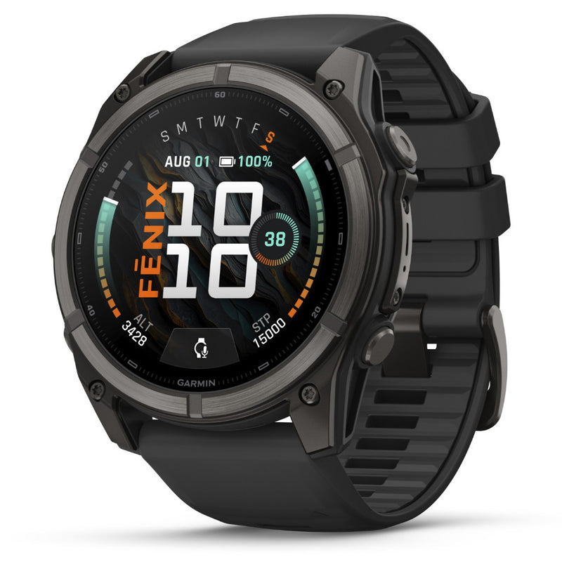 Garmin Fenix® 9 - 51mm, Carbon Grey DLC Titanium with Black Silicone Band Watch 010-04763-11