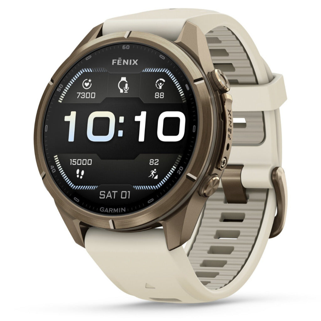 Garmin Fenix® 9 Pro - 43mm, Autumn Gold Titanium with Cream/French Grey Silicone Band Watch 010-04335-26