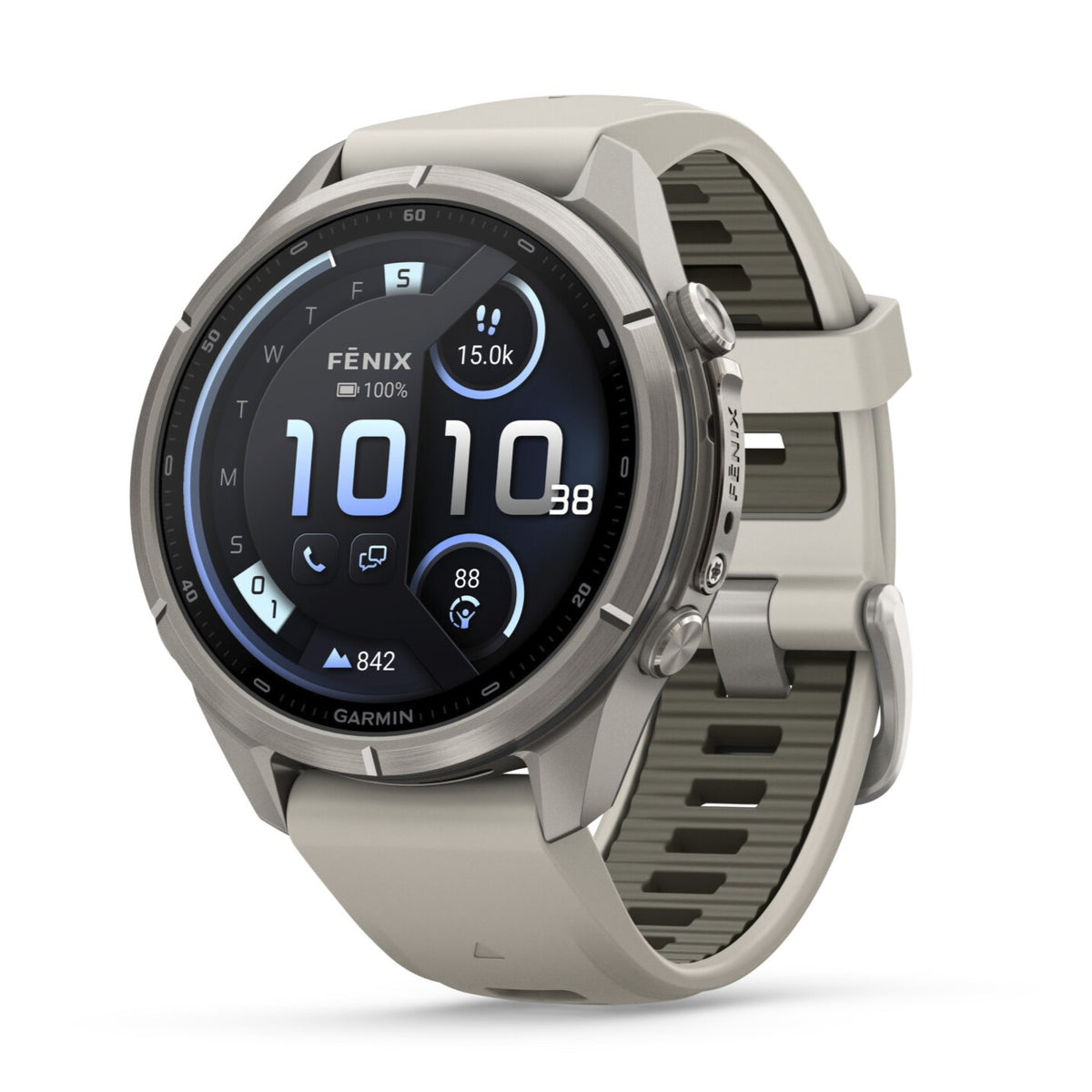 Garmin Fenix® 9 Pro - inReach®, 43mm, Titanium with Fog Grey/Dark Sandstone Silicone Band Watch 010-04335-81