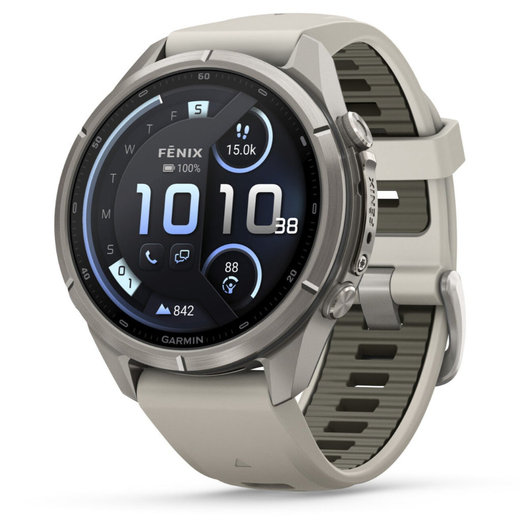Garmin Fenix® 9 Pro - inReach®, 43mm, Titanium with Fog Grey/Dark Sandstone Silicone Band Watch 010-04335-81