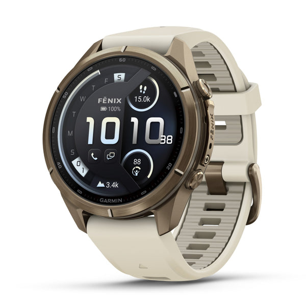 Garmin Fenix® 9 Pro - inReach®, 43mm, Autumn Gold Titanium with Cream/French Grey Silicone Band Watch 010-04335-21