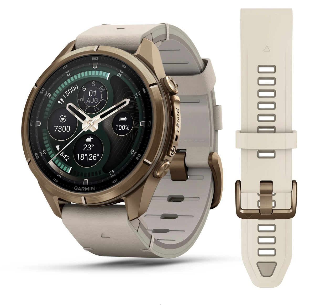 Garmin Fenix® 9 Pro - inReach®, 43mm, Autumn Gold Titanium with Bone Leather Band Watch 010-04335-41