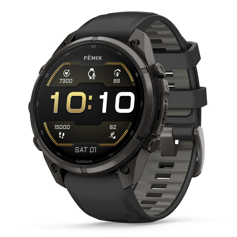Garmin Fenix® 9 Pro - 47mm, Carbon Gray DLC Titanium with Black/Pebble Grey Silicone Band Watch 010-04336-16