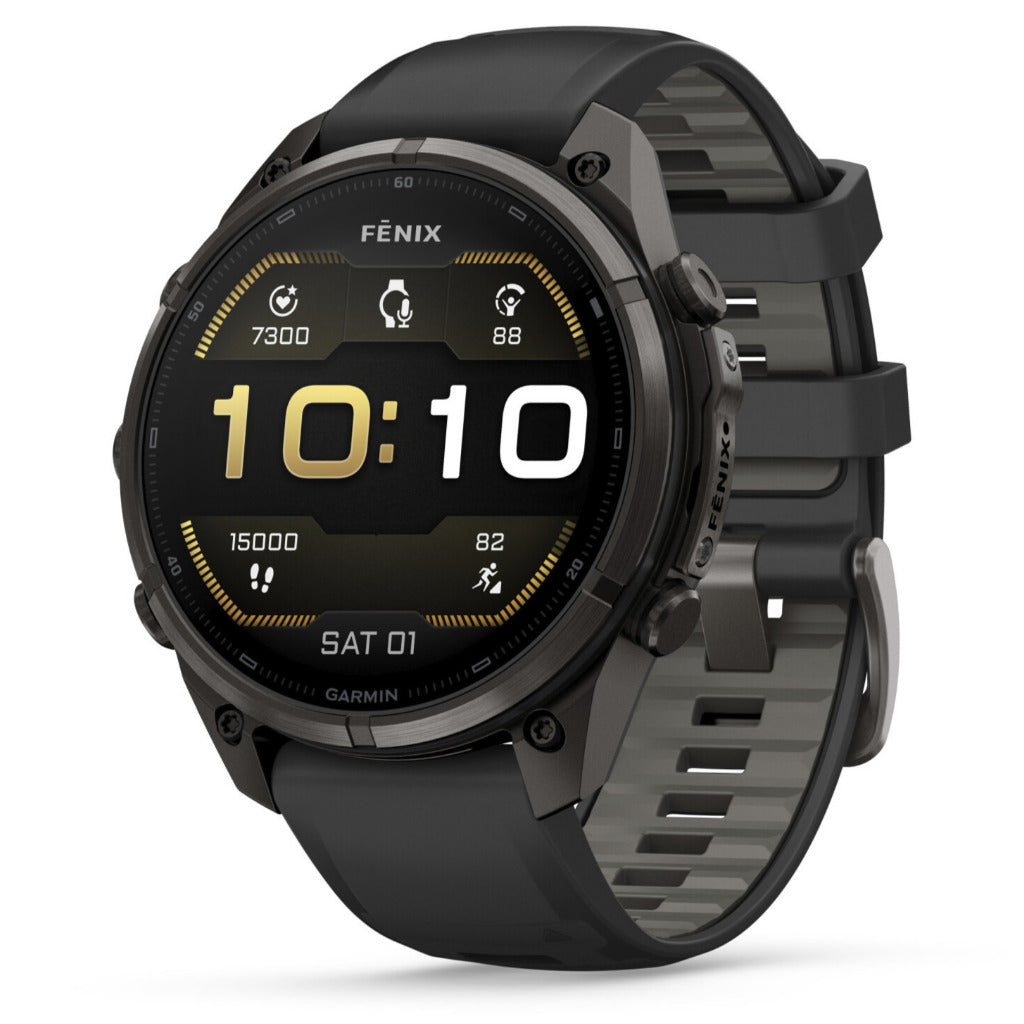 Garmin Fenix® 9 Pro - 47mm, Carbon Gray DLC Titanium with Black/Pebble Grey Silicone Band Watch 010-04336-16
