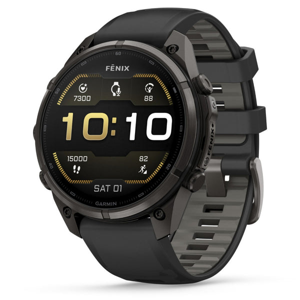 Garmin Fenix® 9 Pro - 47mm, Carbon Gray DLC Titanium with Black/Pebble Grey Silicone Band Watch 010-04336-16