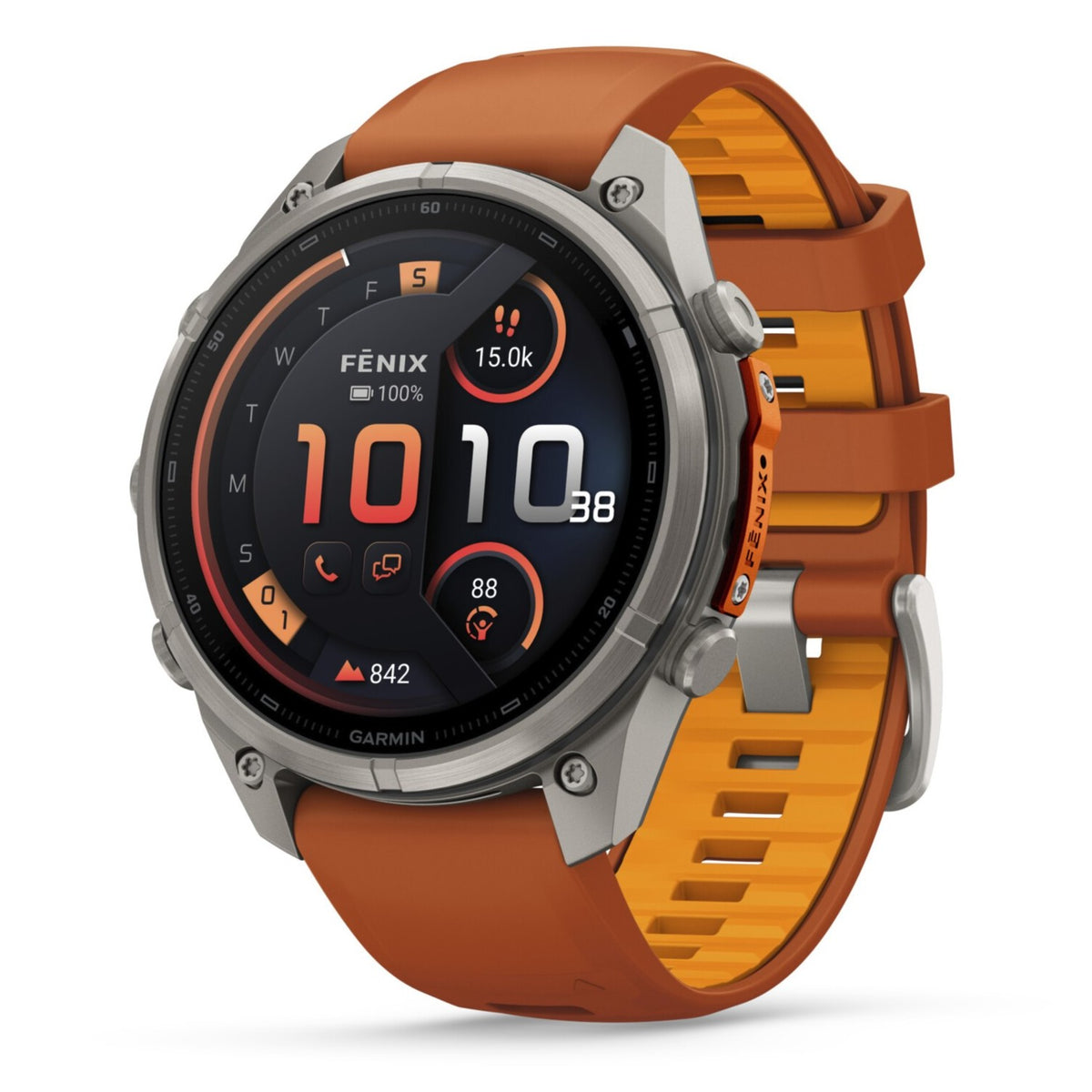 Garmin Fenix® 9 Pro - inReach®, 47mm, Titanium with Autumn Orange/Spark Orange Silicone Band Watch 010-04336-21