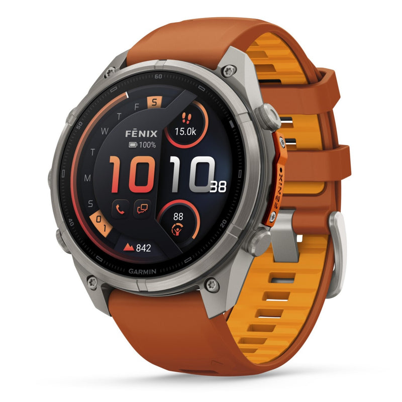 Garmin Fenix® 9 Pro - inReach®, 47mm, Titanium with Autumn Orange/Spark Orange Silicone Band Watch 010-04336-21