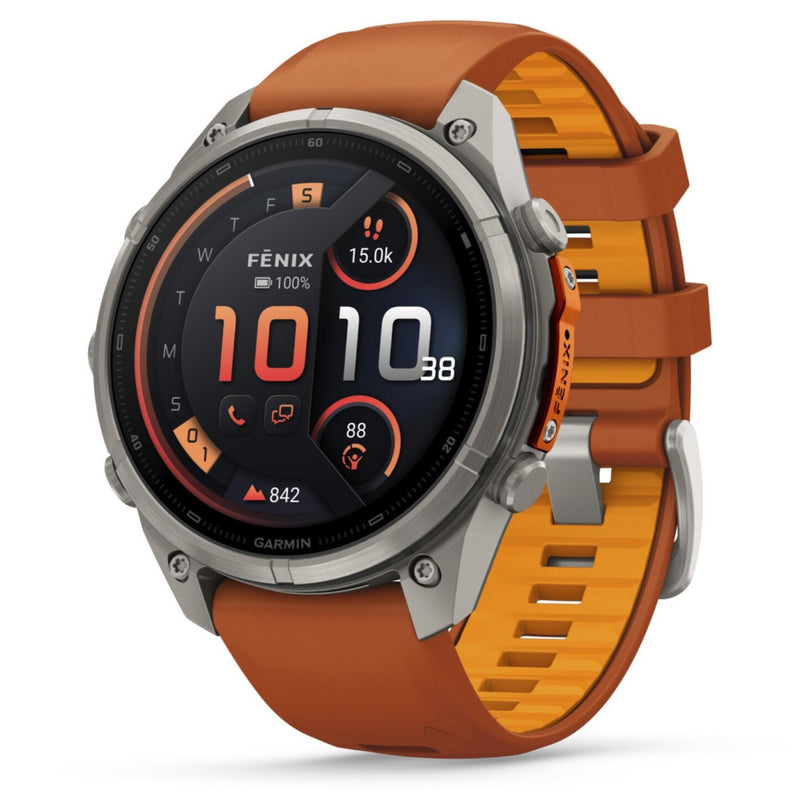 Garmin Fenix® 9 Pro - inReach®, 47mm, Titanium with Autumn Orange/Spark Orange Silicone Band Watch 010-04336-21