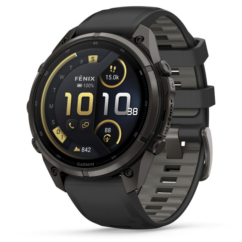 Garmin Fenix® 9 Pro - inReach®, 47mm, Carbon Gray DLC Titanium with Black/Pebble Grey Silicone Band Watch 010-04336-11