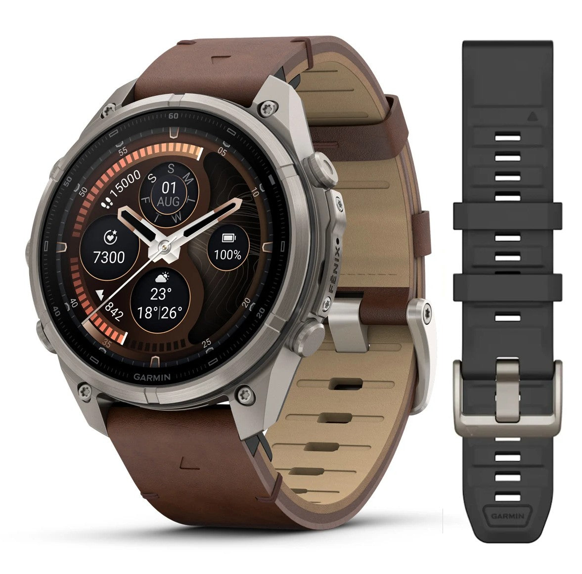 Garmin Fenix® 9 Pro - inReach®, 47mm, Titanium with Walnut Leather Band Watch 010-04336-41