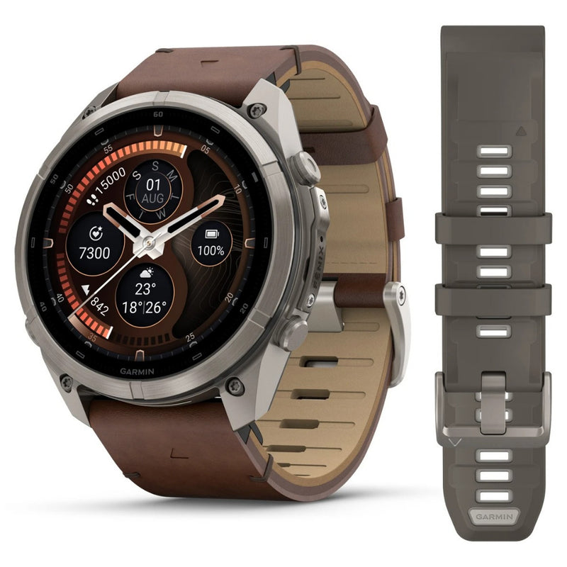 Garmin Fenix® 9 Pro - inReach®, 51mm, Titanium with Walnut Leather Band Watch 010-04337-41