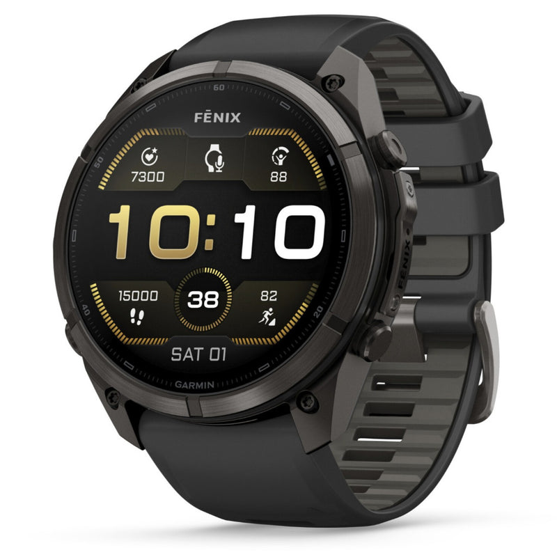 Garmin Fenix® 9 Pro - 51mm, Carbon Gray DLC Titanium with Black/Pebble Grey Silicone Band Watch 010-04337-16