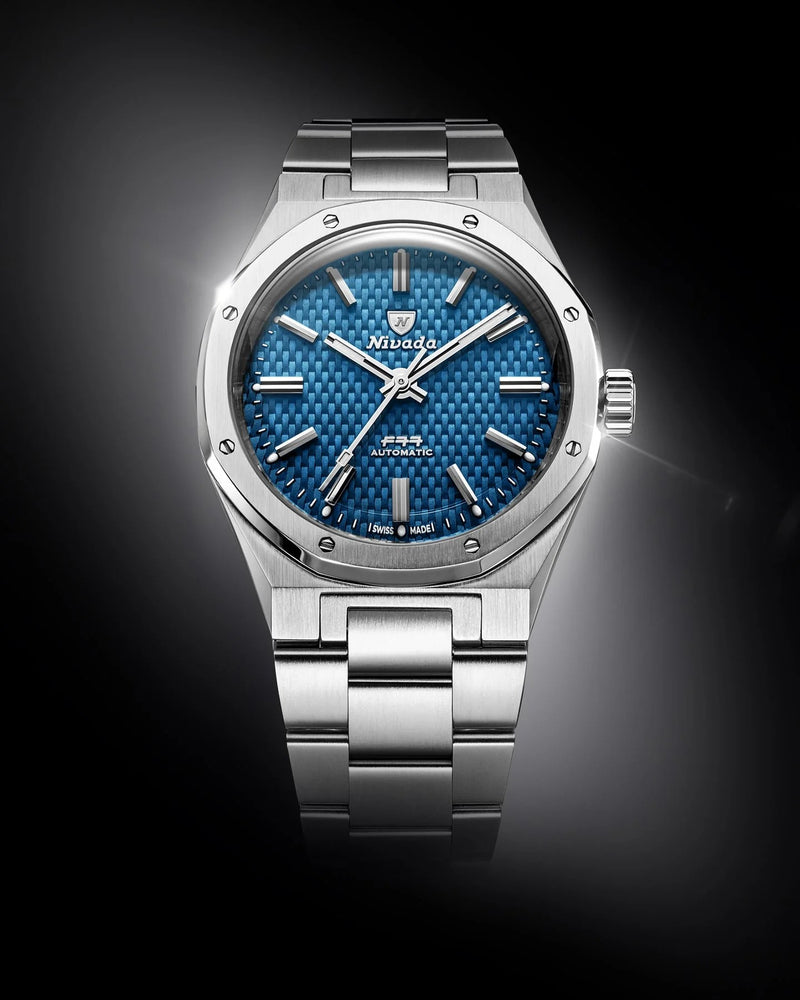 Nivada Grenchen F77 Blue MK2 No Date 38mm Stainless Steel Watch 68045A77