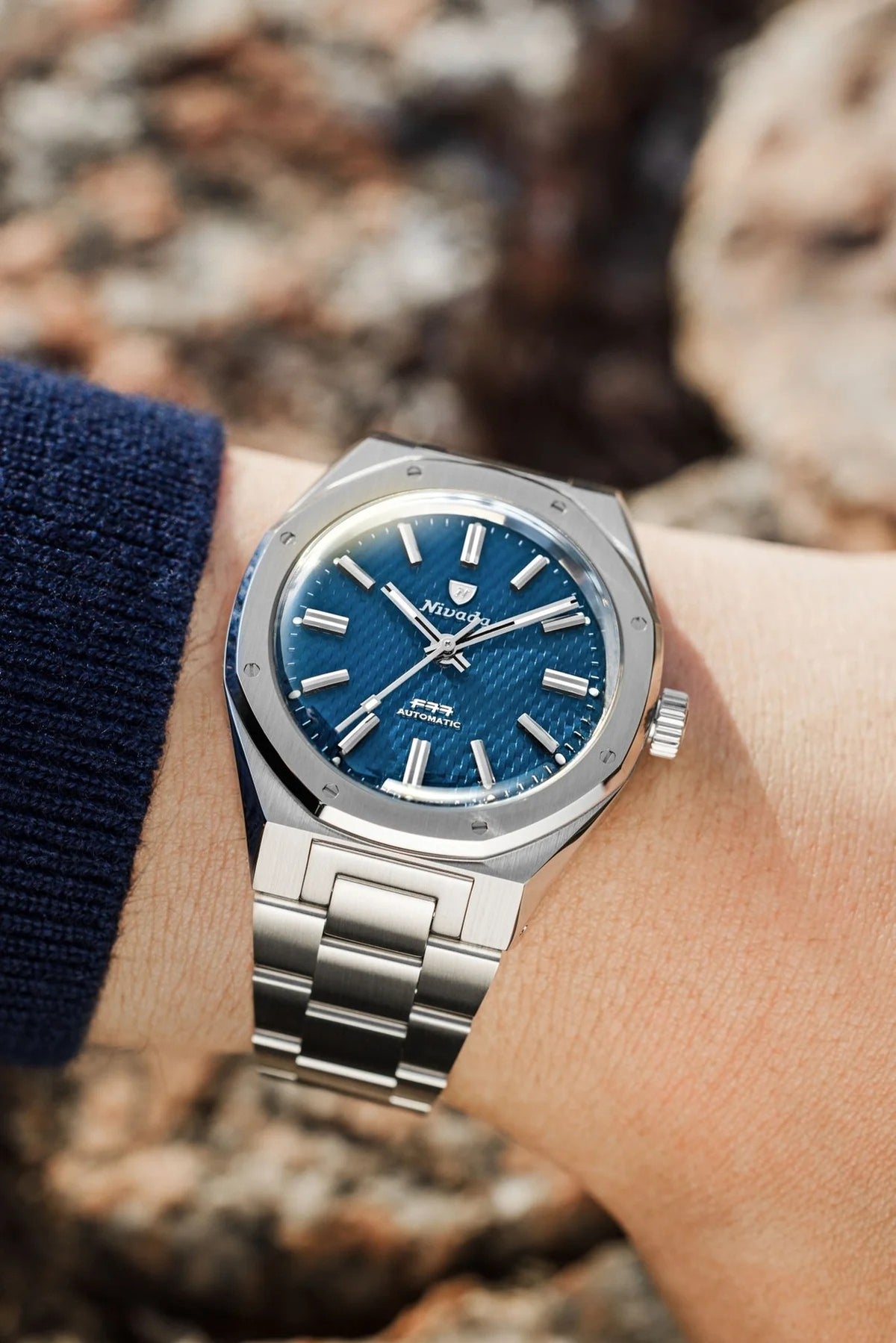 Nivada Grenchen F77 Blue MK2 No Date 38mm Stainless Steel Watch 68045A77