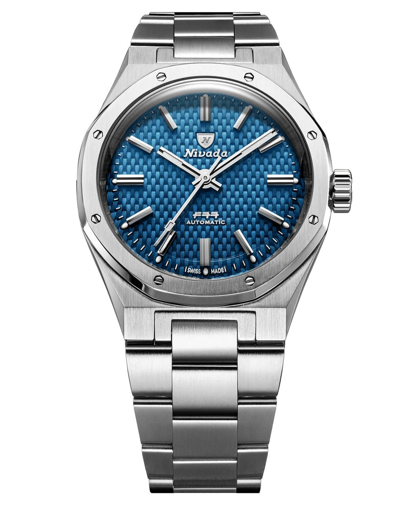 Nivada Grenchen F77 Blue MK2 No Date 38mm Stainless Steel Watch 68045A77