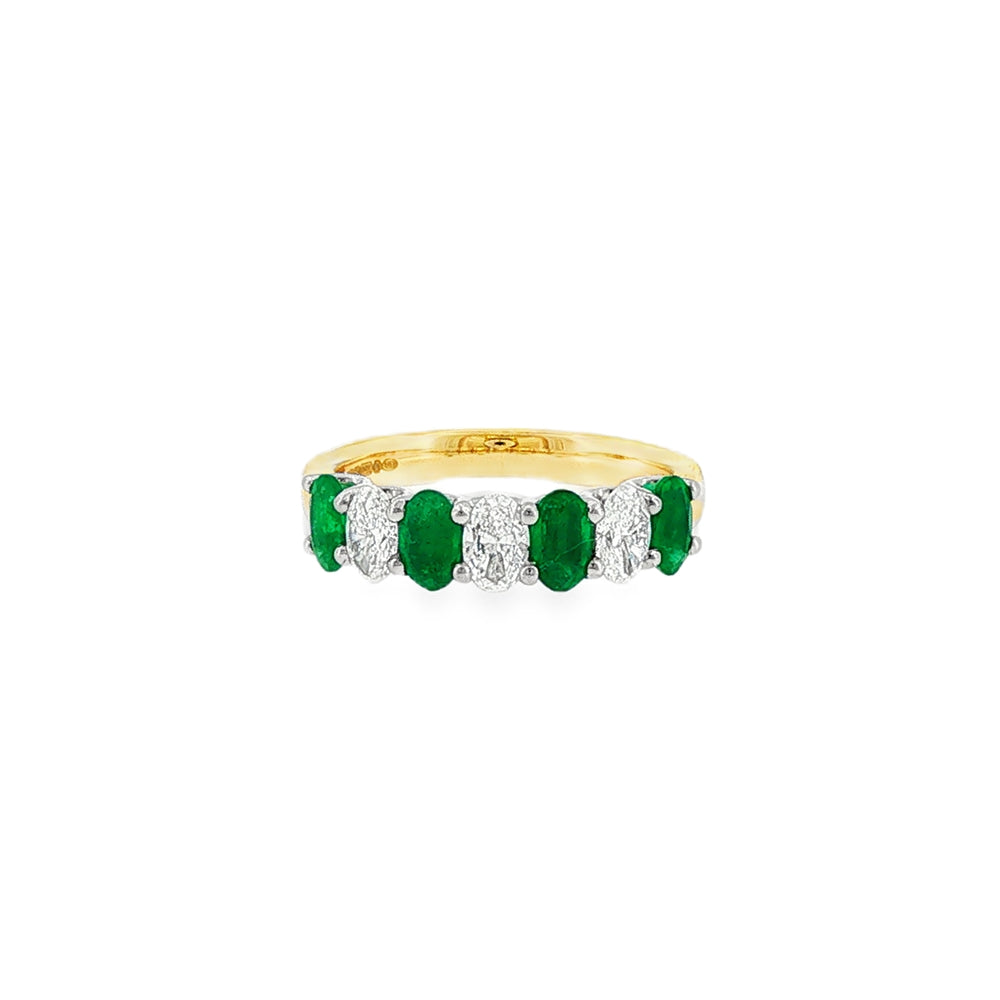 Emerald & Diamond Oval Cut 18ct Yellow Gold & Platinum Eternity Ring