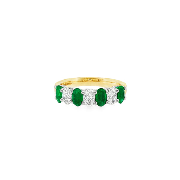 Emerald & Diamond Oval Cut 18ct Yellow Gold & Platinum Eternity Ring