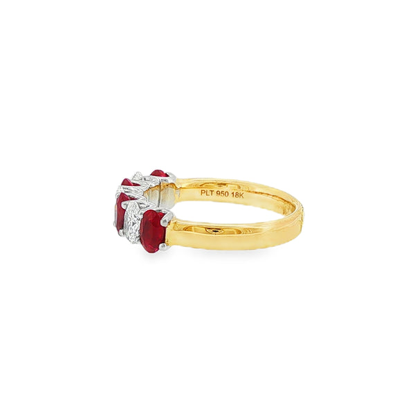 Ruby & Diamond Oval Cut 18ct Yellow Gold & Platinum Eternity Ring